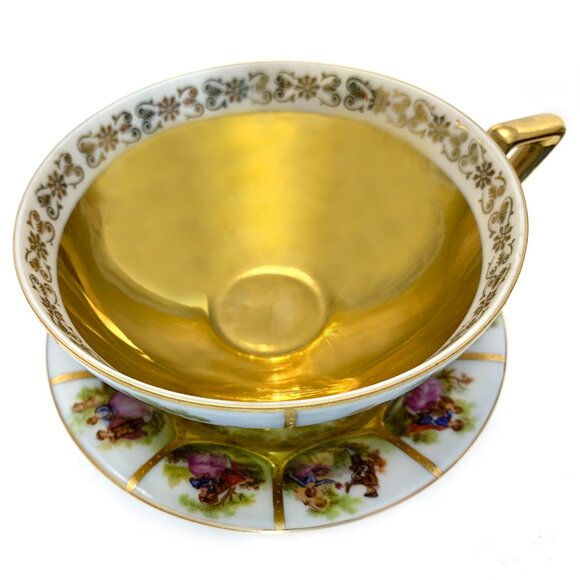 JKW Bavaria West Germany Porcelain Cup & Saucer Love Story Pattern Vintage 1950s - Picture 4 of 14